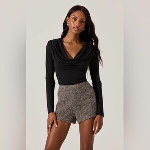 48. Astr the label deep cowl neck long sleeve top in black